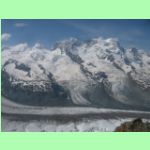 zleva vrcholy Castor, Pollux,  Breithorn a Klein Matterhorn