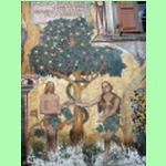 Ardez - nástěnná malba Adam a Eva v rajské zahradě